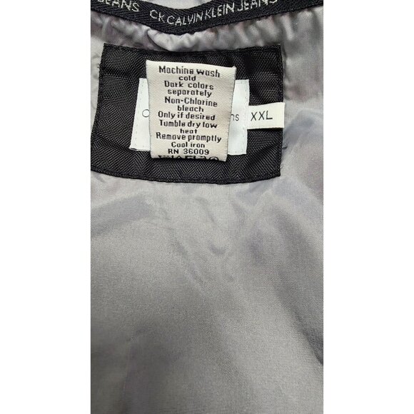 Calvin Klein Jeans Black Hooded Jacket XXL Lightweight Nylon Coat With Logo Prin - Picture 15 of 16